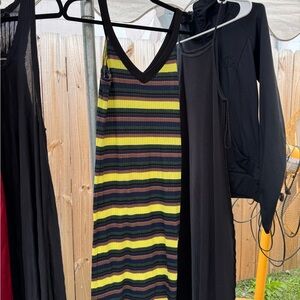 Yellow and Black Striped Midi Dress
